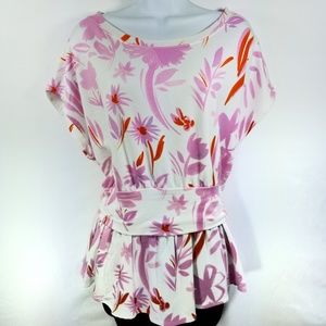 Anthropologie Pink and White Short Sleeved Shirt